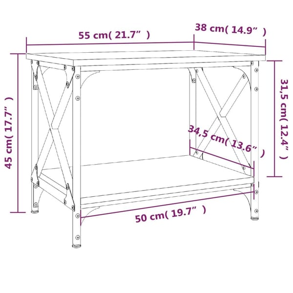 vidaXL sidebord 55x38x45 cm konstrueret træ sonoma-eg