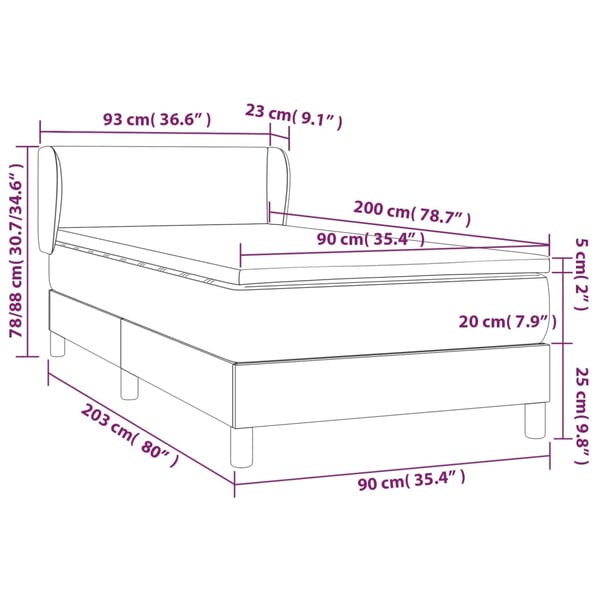 vidaXL Ramsäng med madrass rosa 90x200 cm sammet