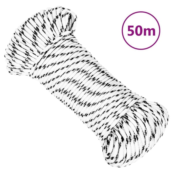 vidaXL Båtlina flätad vit 4 mm x 50 m polyester