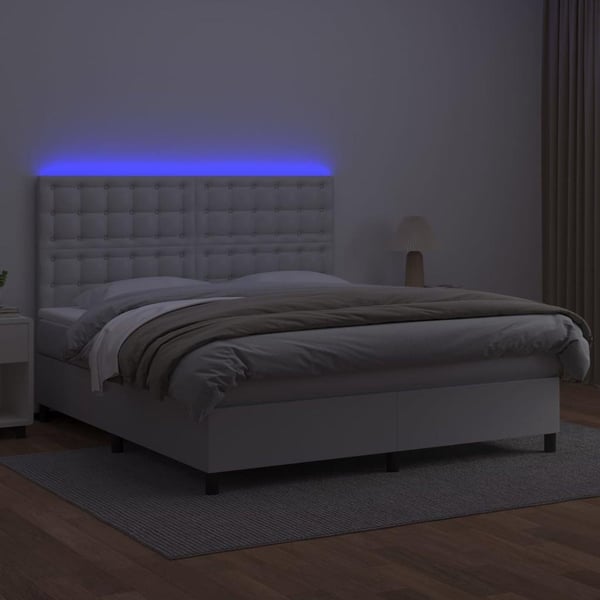 vidaXL kontinentalseng med LED-lys 180x200 cm kunstlæder hvid