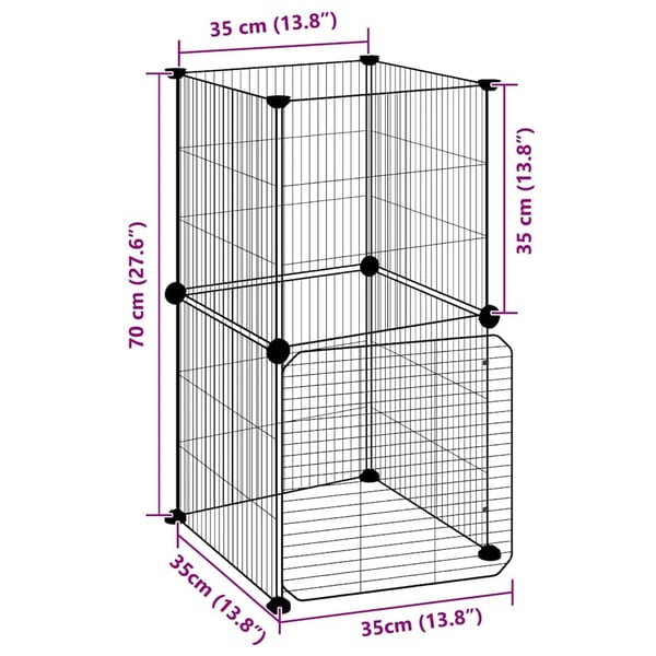 vidaXL Dyrebur 8 paneler med dør svart 35x35 cm stål