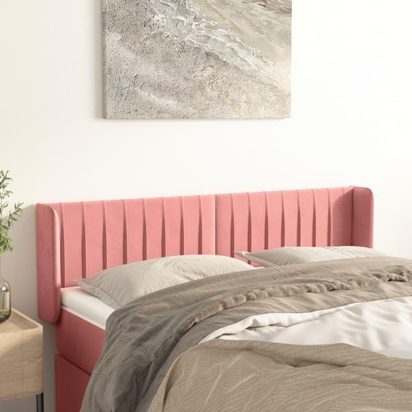 vidaXL sengegavl med kanter 147x16x78/88 cm fløjl lyserød