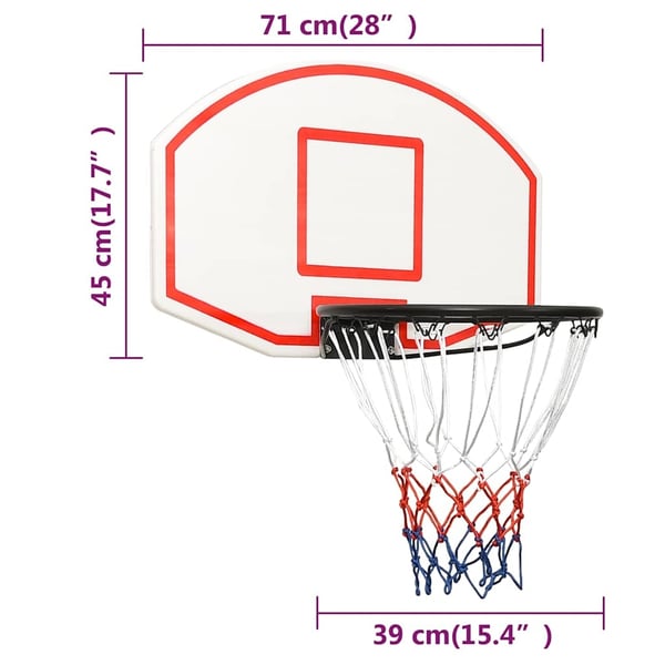 vidaXL Bakplate for basketballkurv hvit 71x45x2 cm polyeten