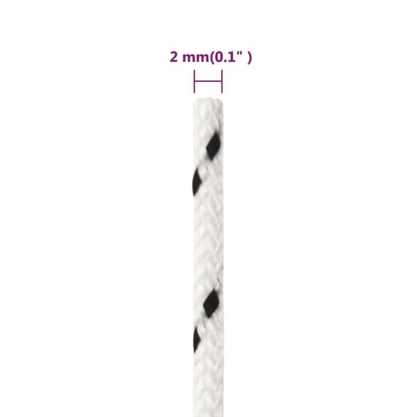 vidaXL Flettet båttau hvit 2 mm x 25 m polyester