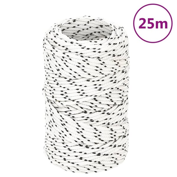vidaXL Flettet båttau hvit 2 mm x 25 m polyester
