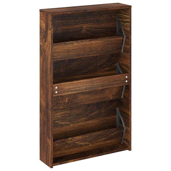 vidaXL Skoskap med speil 3 lag røkt eik 63x17x102,5 cm