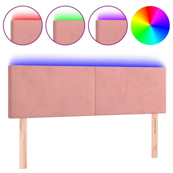 vidaXL sengegavl med LED-lys 144x5x78/88 cm fløjl lyserød