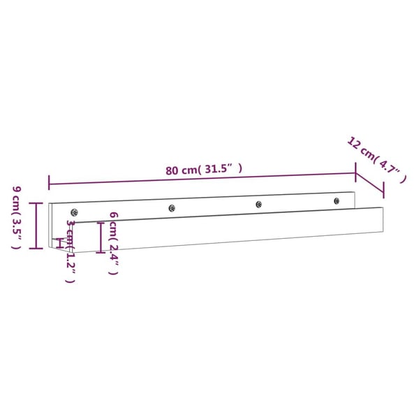 vidaXL Vegghyller 2 stk 80x12x9 cm heltre furu
