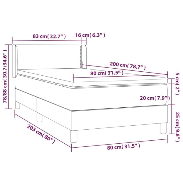 vidaXL kontinentalseng med madras 80x200 cm stof sort