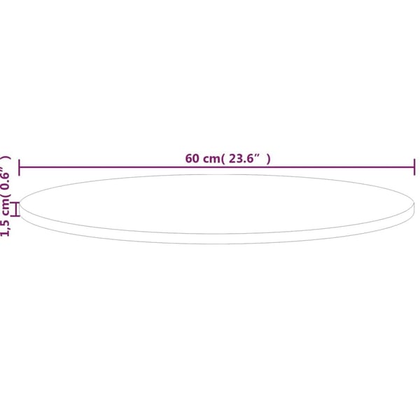 vidaXL Rund bordplate Ø60x1,5 cm ubehandlet heltre eik