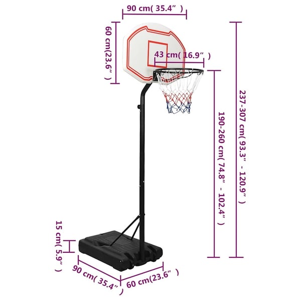 vidaXL Basketballstativ hvit 237-307 cm polyeten