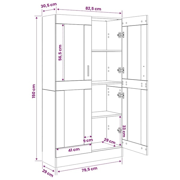 vidaXL bogreol 82,5x30,5x150 cm konstrueret træ grå sonoma-eg