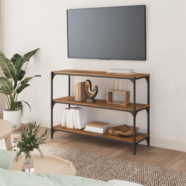 vidaXL Bokhylle røkt eik 100x33x70,5 cm konstruert tre og stål
