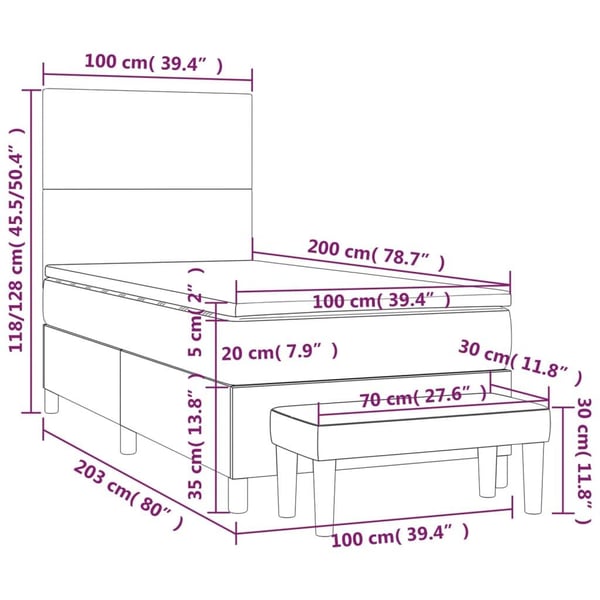 vidaXL kontinentalseng med madras 100x200 cm kunstlæder grå