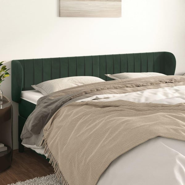 vidaXL sengegavl med kanter 203x23x78/88 cm fløjl mørkegrøn