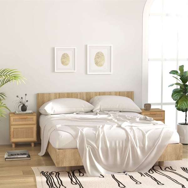 vidaXL sengebord massivt fyrretræ og naturlig rattan brun
