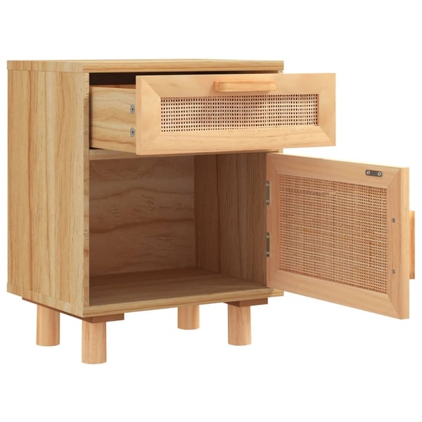 vidaXL sengebord massivt fyrretræ og naturlig rattan brun