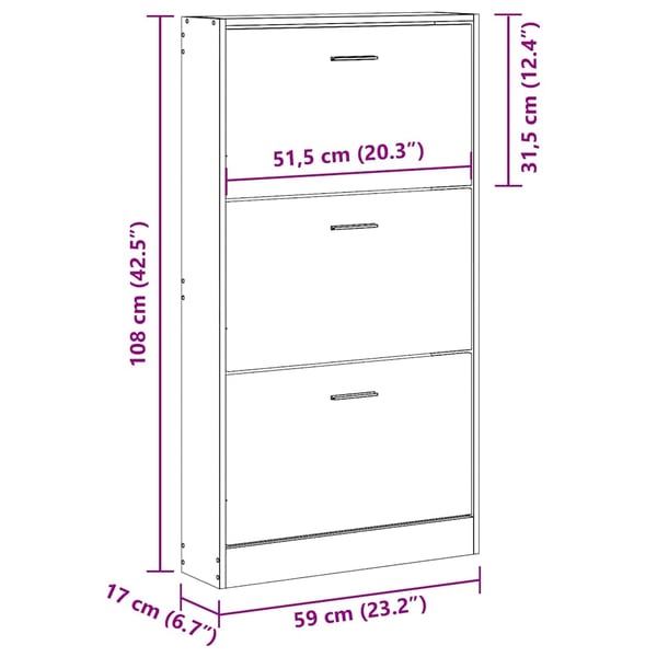 vidaXL Skoskap svart 59x17x108 cm konstruert tre