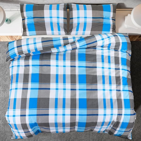 vidaXL Sengesett blå og grå 260x220 cm bomull