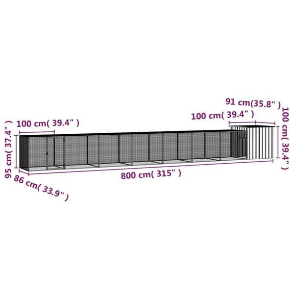 vidaXL Kyllingbur grå 800x91x100 cm galvanisert stål