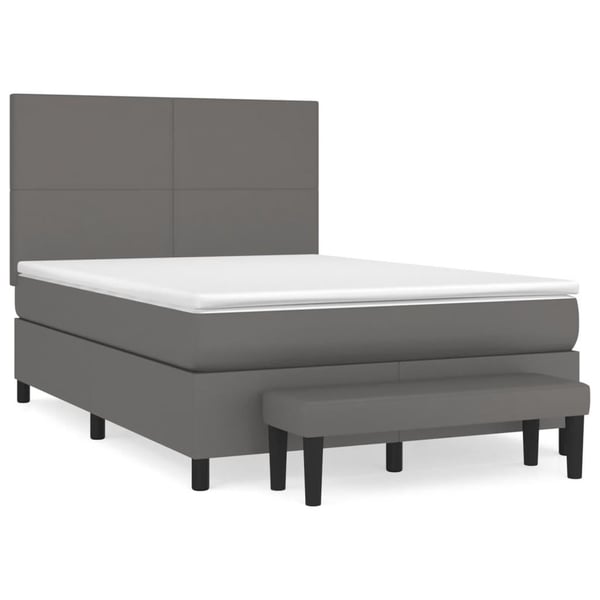 vidaXL kontinentalseng med madras 140x190 cm kunstlæder grå