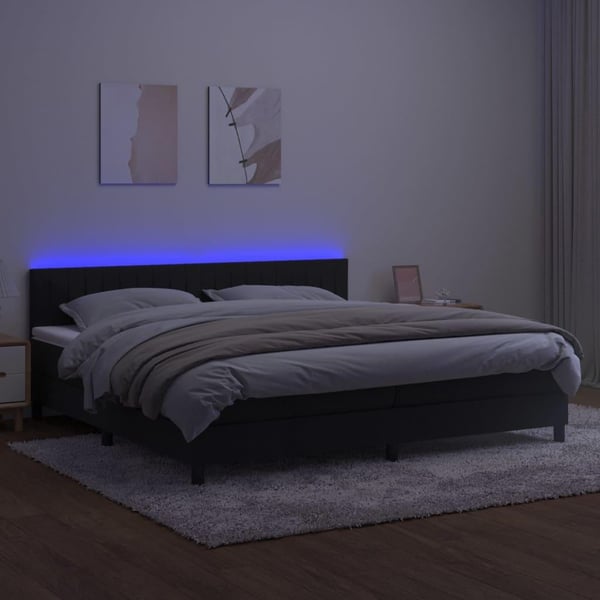 vidaXL kontinentalseng med LED-lys 200x200 cm fløjl sort