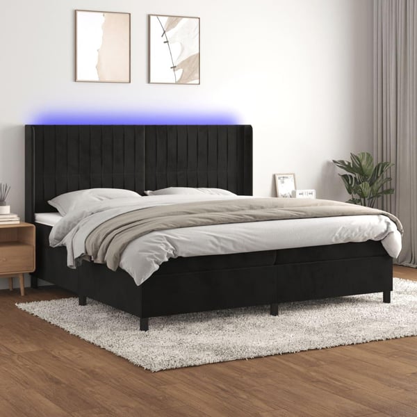 vidaXL kontinentalseng med LED-lys 200x200 cm fløjl sort