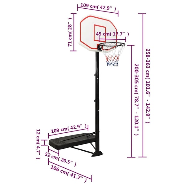 vidaXL Basketballstativ hvit 258-363 cm polyeten