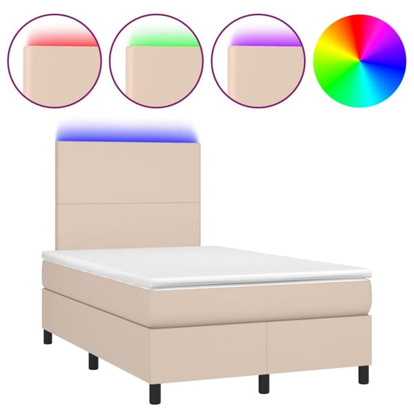 vidaXL kontinentalseng med LED-lys 120x200 cm kunstlæder cappuccino
