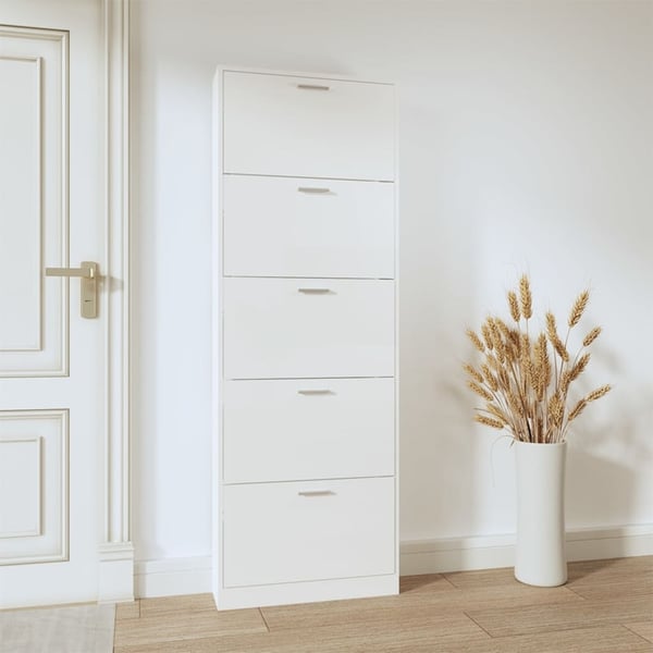 vidaXL Skoskap høyglans hvit 59x17x169 cm konstruert tre