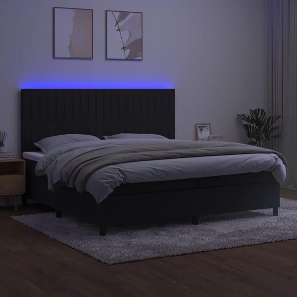 vidaXL kontinentalseng med LED-lys 200x200 cm fløjl sort