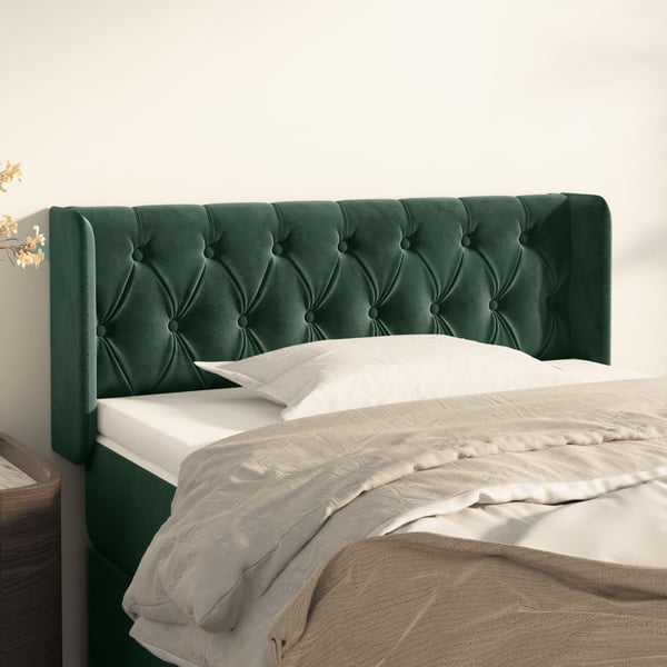 vidaXL sengegavl med kanter 103x16x78/88 cm fløjl mørkegrøn