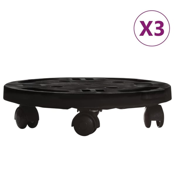 vidaXL Blomvagnar med hjul 3 st diameter 30 cm svart 170 kg