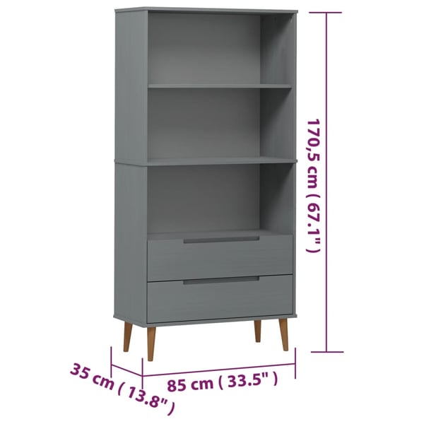 vidaXL Bokhylle MOLDE grå 85x35x170,5 cm heltre furu