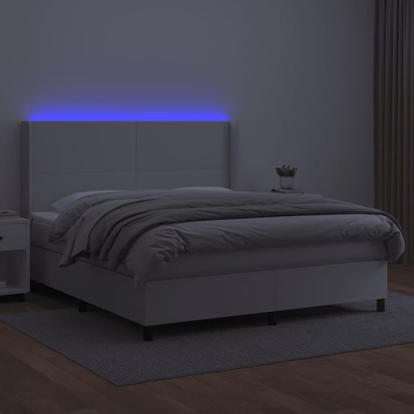 vidaXL kontinentalseng med LED-lys 180x200 cm kunstlæder hvid