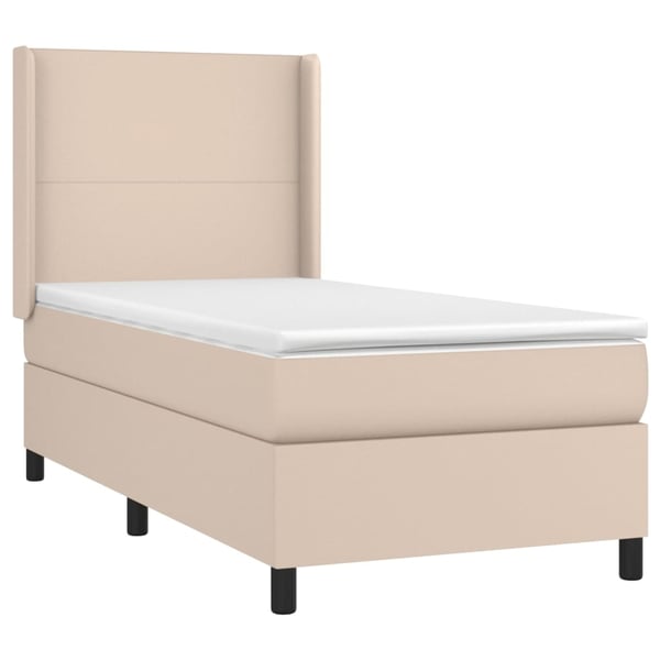 vidaXL kontinentalseng LED-lys 90x200 cm kunstlæder cappuccinofarvet