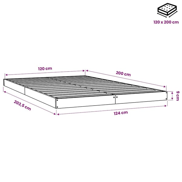 vidaXL Sengeramme hvit 120x200 cm heltre furu
