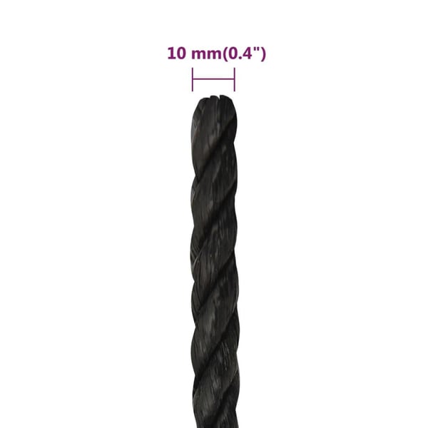 vidaXL arbejdsreb 10 mm 25 m polypropylen sort