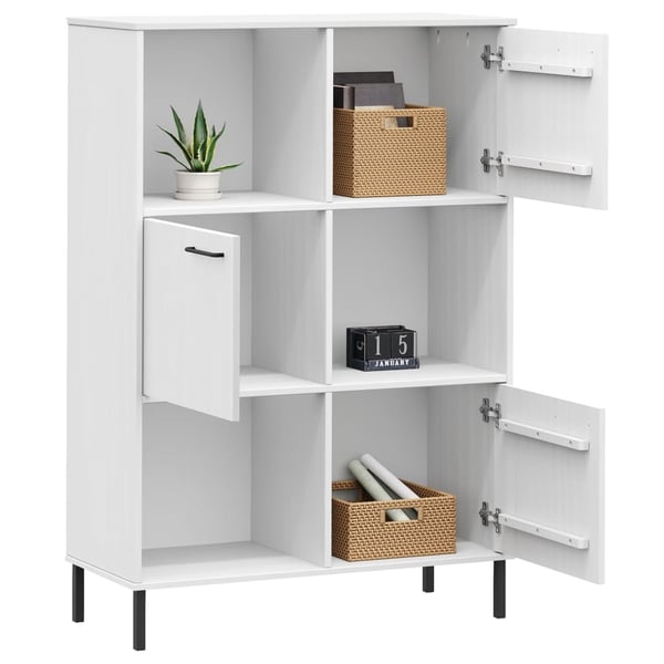 vidaXL bogskab med metalben OSLO 90x35x128,5 cm massivt træ hvid