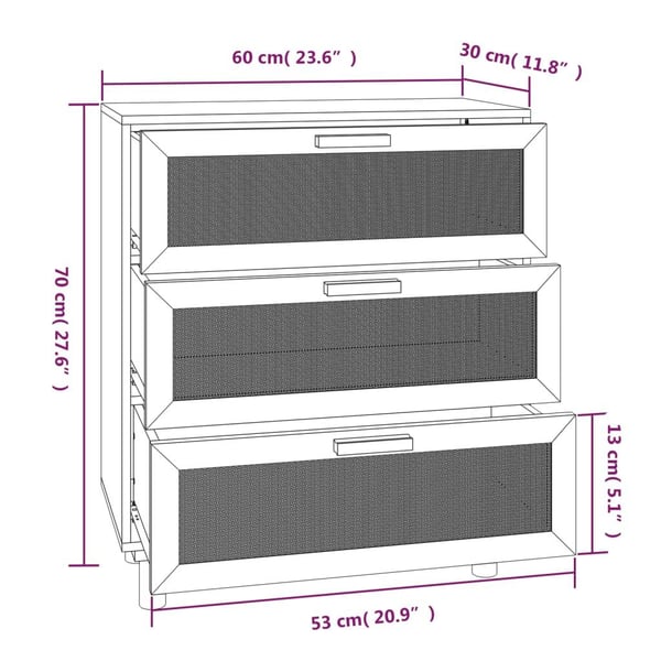 vidaXL Senkki valkoinen 60x30x70 cm täysi mänty ja luonnonrottinki