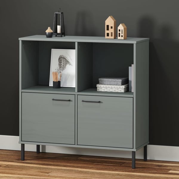 vidaXL bogskab med metalben OSLO 90x35x128,5 cm massivt træ grå