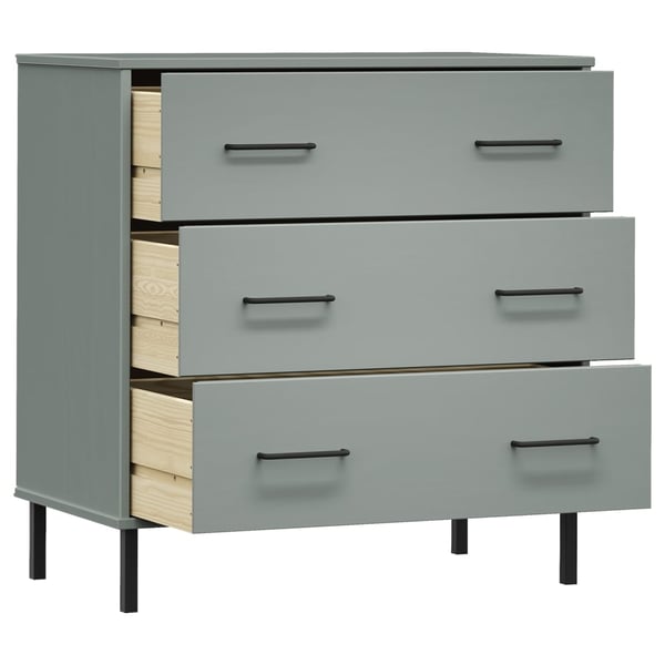 vidaXL Skjenk med 3 skuffer grå 77x40x79,5 cm heltre OSLO