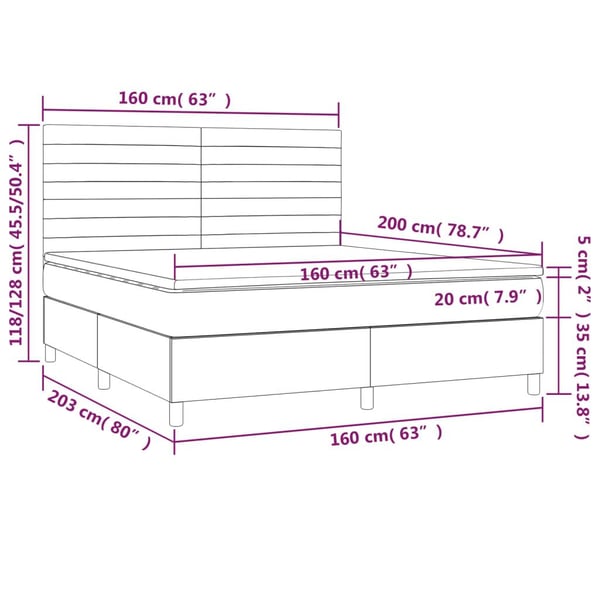 vidaXL kontinentalseng med LED-lys 160x200 cm stof gråbrun