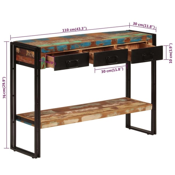 vidaXL Konsollbord 110x30x76 cm gjenvunnet heltre
