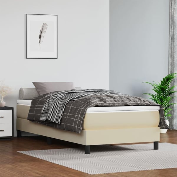 vidaXL kontinentalseng med madras 90x190 cm kunstlæder cremefarvet