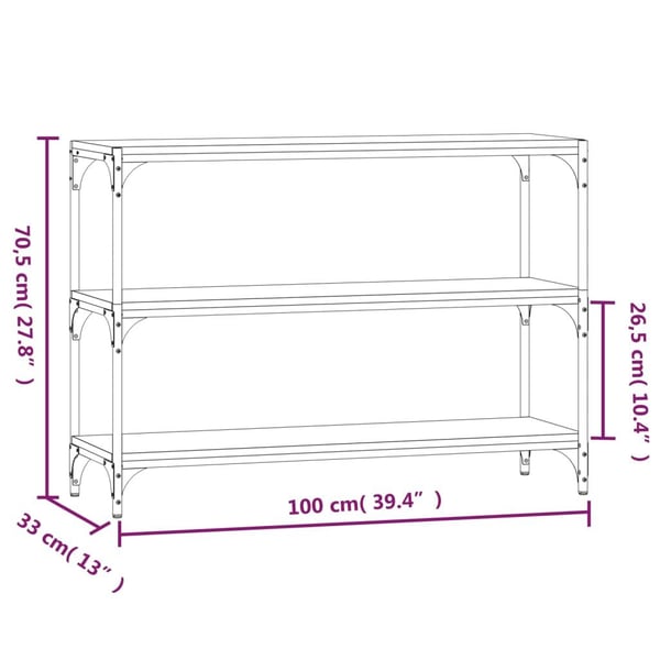 vidaXL bogreol 100x33x70,5 cm konstrueret træ og stål grå sonoma-eg
