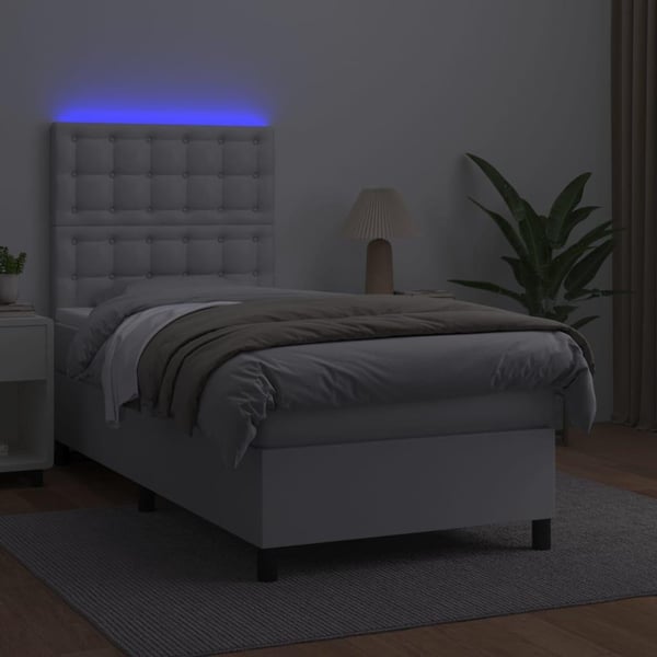 vidaXL kontinentalseng med LED-lys 100x200 cm kunstlæder hvid