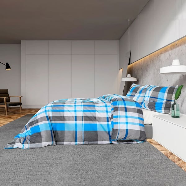vidaXL Sengesett blå og grå 260x240 cm bomull