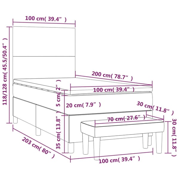 vidaXL kontinentalseng med madras 100x200 cm kunstlæder hvid