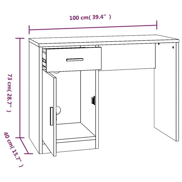 vidaXL Skrivebord skuff og skap grå sonoma 100x40x73 cm konstruert tre